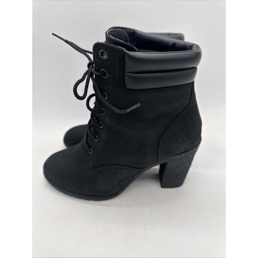 Timberland Glancy A1H11 Women's 8 Black Nubuck Lace Up Block Heel Boots NEW